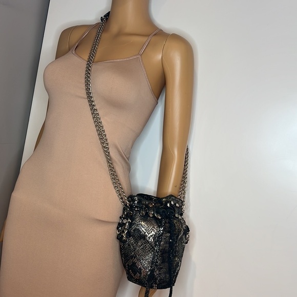 Posse Suede Metallic Drawstring Shoulder Bucket Bag - Picture 2 of 12